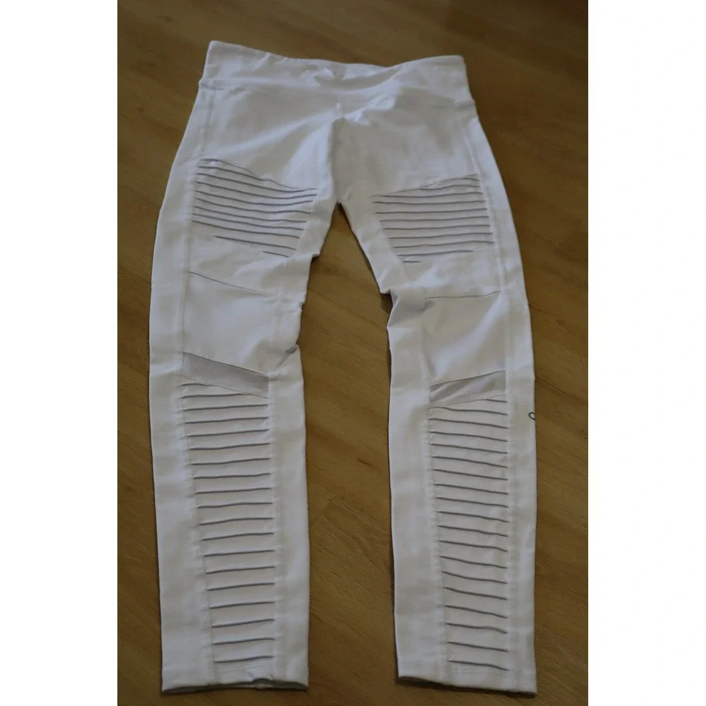 Alo Yoga White High Waist Moto Women Leggings Mesh Detail Size S W5494R